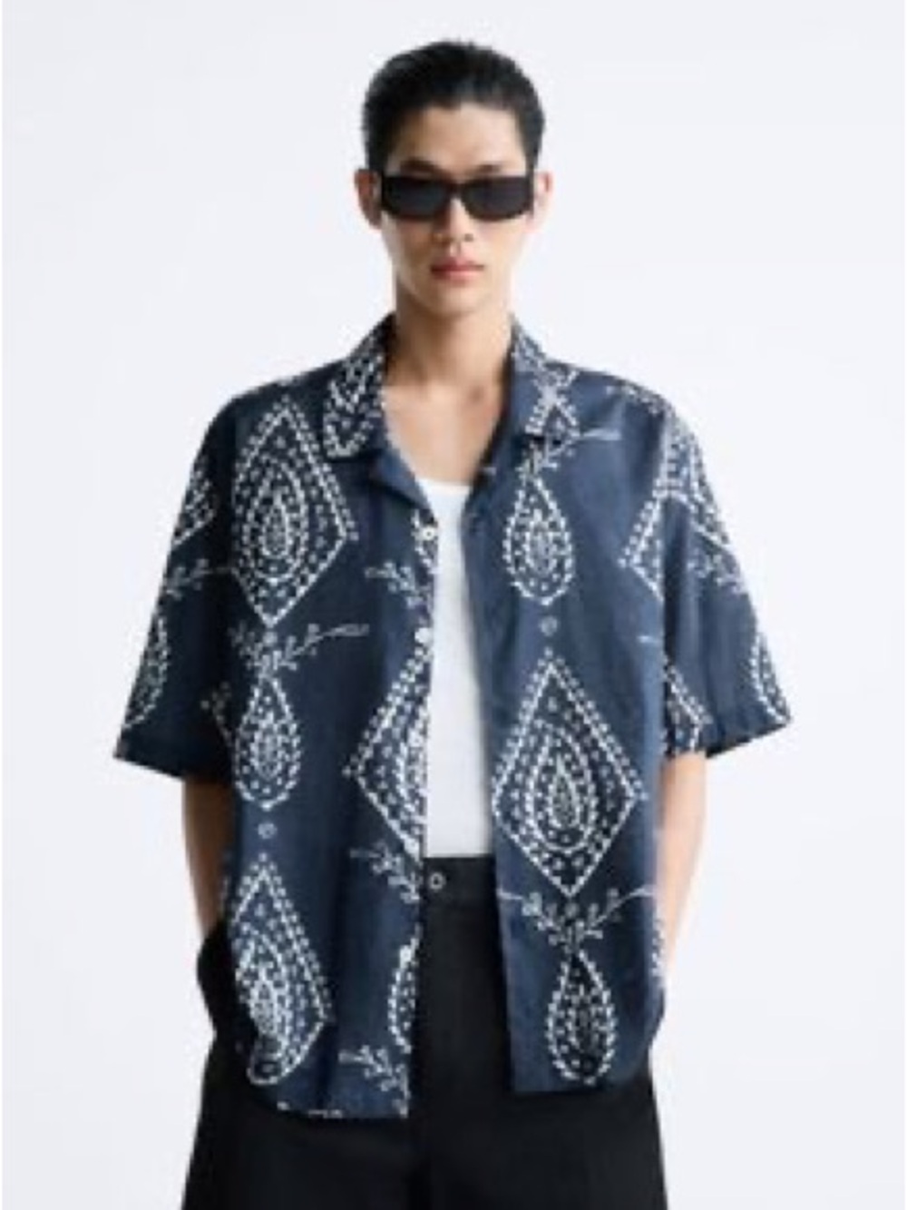 ✨ ZARA Resort Button-Up Shirt Blue & White Coastal / Bandana Print New With Tags